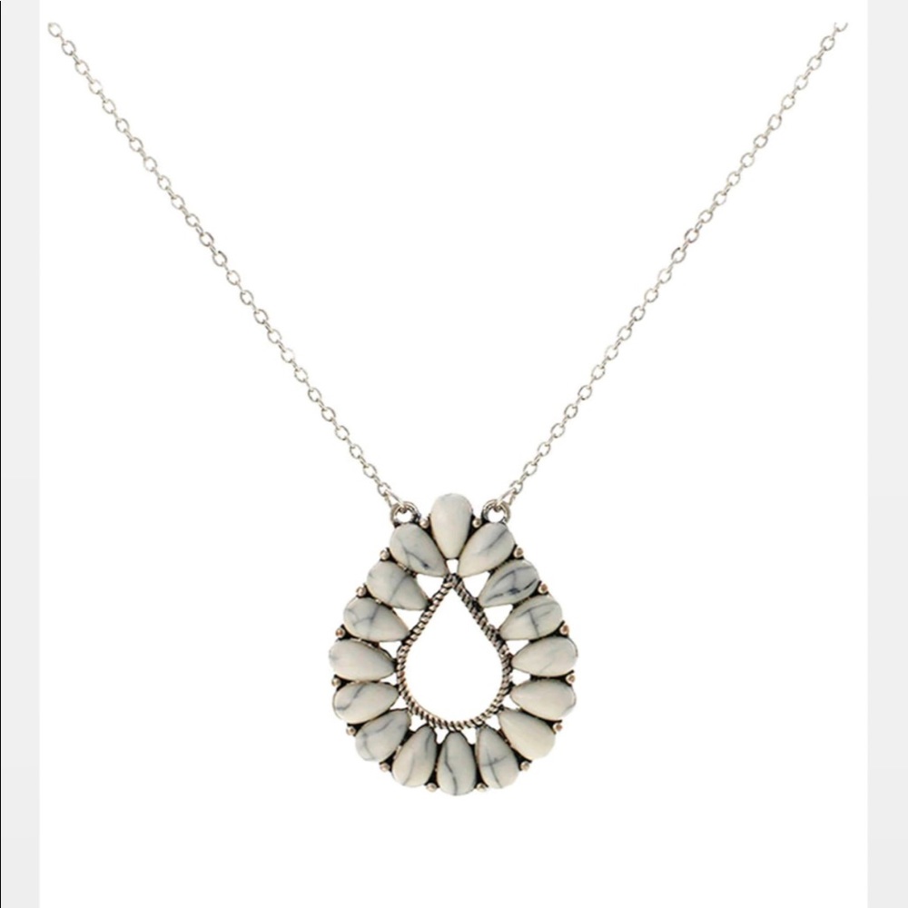 White Stone Beaded Ottawa Teardrop Necklace